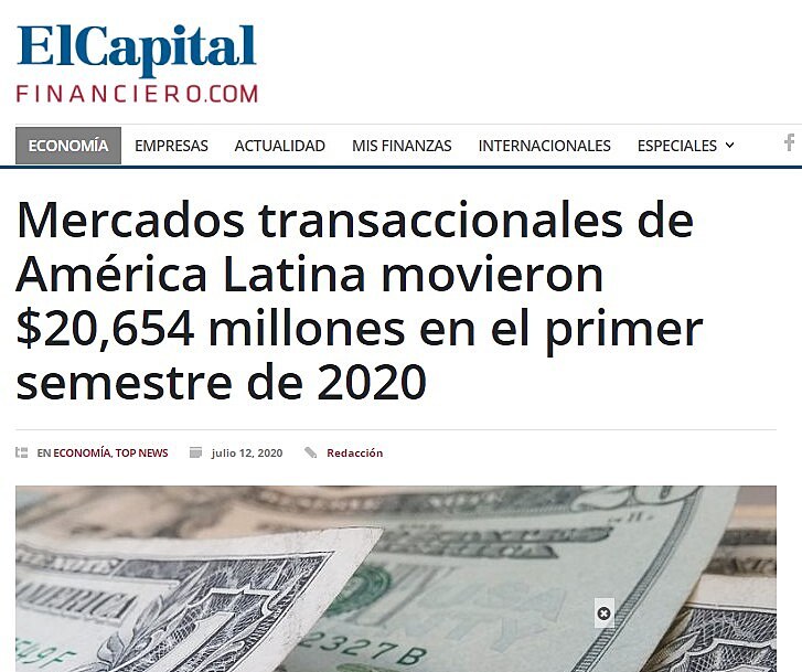 Mercados transaccionales de Amrica Latina movieron $20,654 millones en el primer semestre de 2020